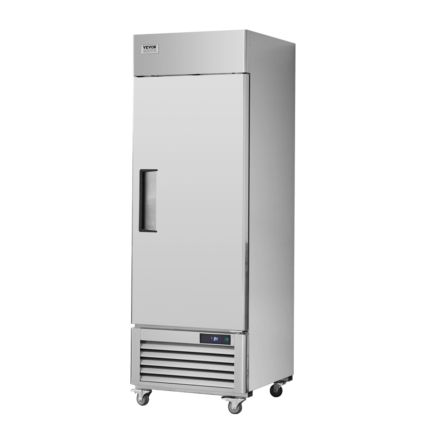 Gewerbekühlschrank 20,12 Kubikfuß, Kühlschrank zum Hineingreifen, Einzeltür, automatisches Abtauen, Edelstahl-Kühlschrank zum Hineingreifen mit 3 Ablagen, Temperaturregelung von -2,4 bis 8 °C und 4 Rädern
