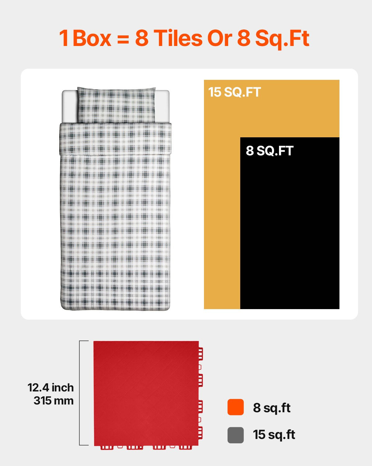 Gym Flooring Set 8 PCS Interlocking PP Puzzle Rubber Tiles Red