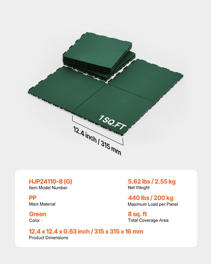 Gym Flooring Set 8 PCS Interlocking PP Puzzle Rubber Tiles Green