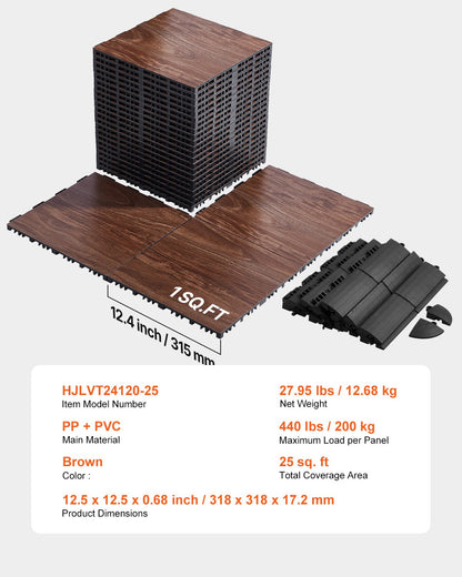 Gym Flooring Set 25 PCS Interlocking PP+PVC Puzzle Rubber Tiles