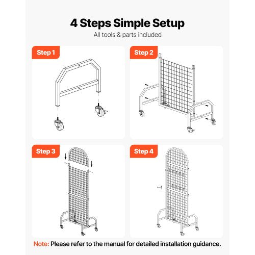 2-pack wall panel with grid 600 x 1640 mm wire rack with wheels and hooks | EU