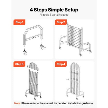 2-pack wall panel with grid 600 x 1640 mm wire rack with wheels and hooks | EU