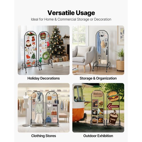 2-pack wall panel with grid 600 x 1640 mm wire rack with wheels and hooks | EU