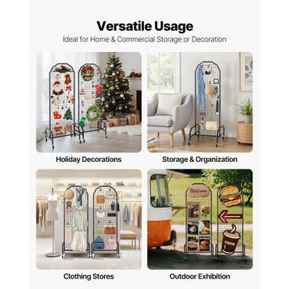 2-pack wall panel with grid 600 x 1640 mm wire rack with wheels and hooks | EU