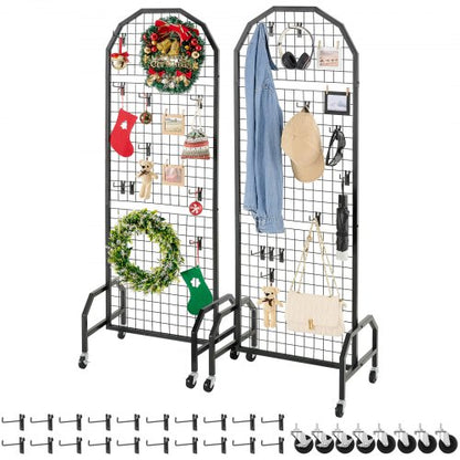 2-pack wall panel with grid 600 x 1640 mm wire rack with wheels and hooks | EU