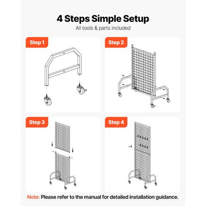 Väggpanel 600 x 1640 mm Trådställ med hjul och 10 krokar |  EU