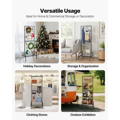 Väggpanel 600 x 1640 mm Trådställ med hjul och 10 krokar |  EU