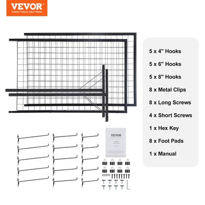 2' x 5,6' Grid Wall Panels Tower, 2-pack Wire Gridwall Display rack med T-base golvstående, dubbelsidiga Gridwall paneler för konsthantverksmässor, Retail Display med extra clips och krokar