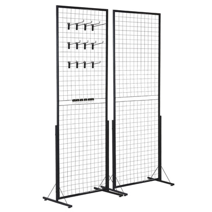 2' x 5,6' Grid Wall Panels Tower, 2-pack Wire Gridwall Display rack med T-base golvstående, dubbelsidiga Gridwall paneler för konsthantverksmässor, Retail Display med extra clips och krokar