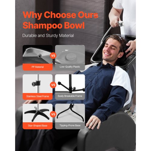 Bärbar Schamposkål, Schampovask med Justerbar Höjd och Vinkel, Salong Hårtvättsvask med Avloppsslang och Stjärnformad Stödbas för Barbershop Beauty Spa Center Hemmabruk |  EU