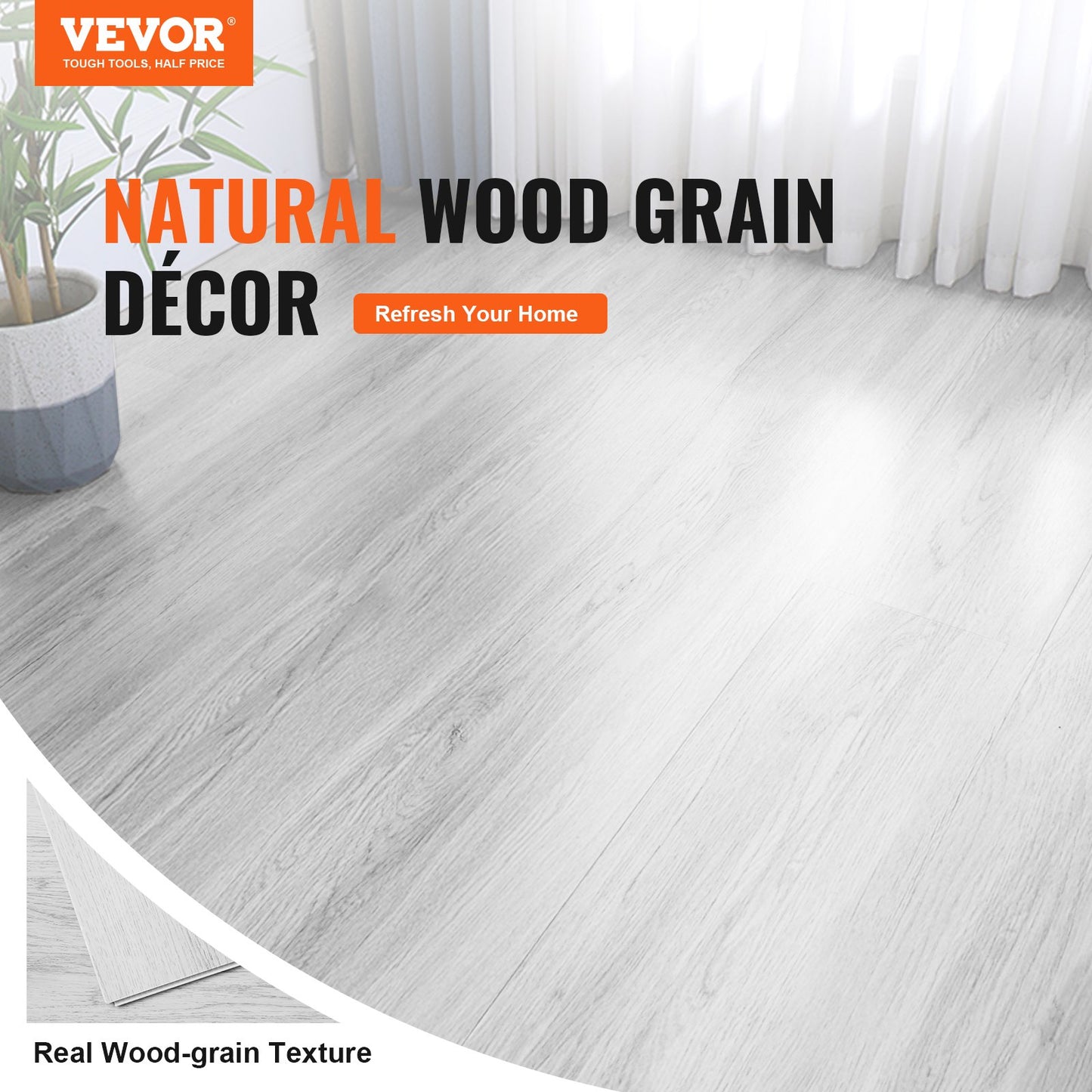 Interlocking Vinyl Floor Tiles 1220 X 185 mm, 10 Tiles 5.5 mm Thick Snap Together, Light Grey Wood Grain DIY Flooring for Kitchen, Dining Room, Bedroom and Bathroom, Easy for Home Decor