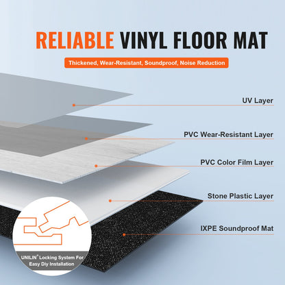 Interlocking Vinyl Floor Tiles 1220 X 185 mm, 10 Tiles 5.5 mm Thick Snap Together, Light Grey Wood Grain DIY Flooring for Kitchen, Dining Room, Bedroom and Bathroom, Easy for Home Decor