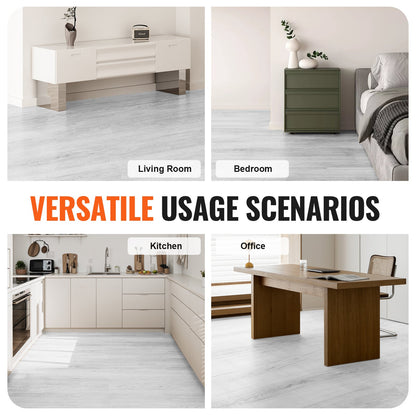 Interlocking Vinyl Floor Tiles 1220 X 185 mm, 10 Tiles 5.5 mm Thick Snap Together, Light Grey Wood Grain DIY Flooring for Kitchen, Dining Room, Bedroom and Bathroom, Easy for Home Decor