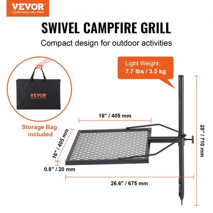Rotatable Campfire Grill Heavy Duty Steel Open Fire Cooking Grate Adjustable | EU