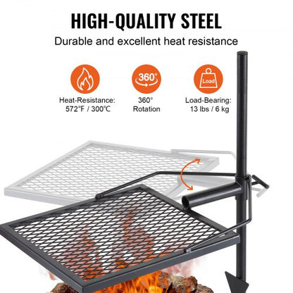 Rotatable Campfire Grill Heavy Duty Steel Open Fire Cooking Grate Adjustable | EU