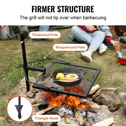 Rotatable Campfire Grill Heavy Duty Steel Open Fire Cooking Grate Adjustable | EU
