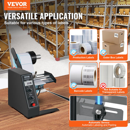 Automatisk etikettdispenser, bredd 0,6"-4,9"/15-125 mm, längd 0,1"-5,9"/3-150 mm, automatisk etikettavskiljare, etikettavskiljare, hastighetsjusterbar etikettapplikator, automatisk räkning 0-999999