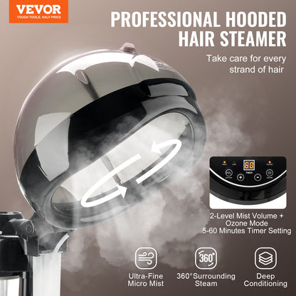 Professional Hair Steamer 11,81-tums jonisk hårångare med huva med 2 lägen