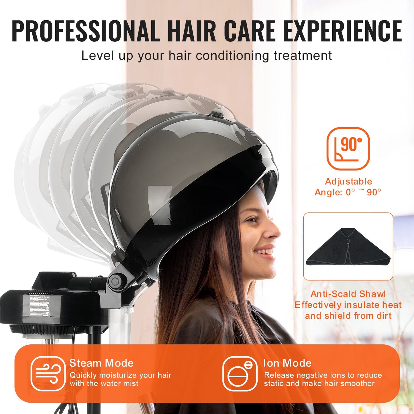 Professional Hair Steamer 11,81-tums jonisk hårångare med huva med 2 lägen