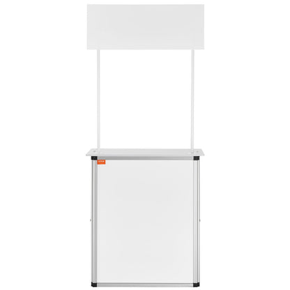 Portable Tradeshow Podium-bord, 30,91" x 14,96" x 71,46", Display Utställningsbänk monter Mässa med vägg, hopfällbar kampanj Retail Bar-bord Pop Up Podium med förvaringsställ/bärväska