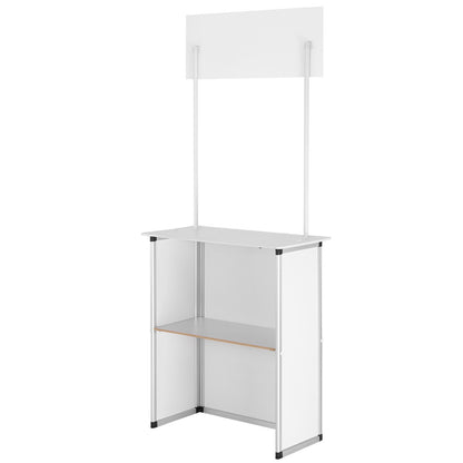 Portable Tradeshow Podium-bord, 30,91" x 14,96" x 71,46", Display Utställningsbänk monter Mässa med vägg, hopfällbar kampanj Retail Bar-bord Pop Up Podium med förvaringsställ/bärväska