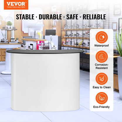 Portable Tradeshow Podium-bord, 51,18" x 18,31" x 37,4", Display Utställningsbänk monter Mässa med vägg, hopfällbar kampanj Retail Bar-bord Pop Up Podium med förvaringsställ, bärväska