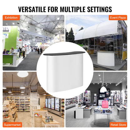 Portable Tradeshow Podium-bord, 51,18" x 18,31" x 37,4", Display Utställningsbänk monter Mässa med vägg, hopfällbar kampanj Retail Bar-bord Pop Up Podium med förvaringsställ, bärväska