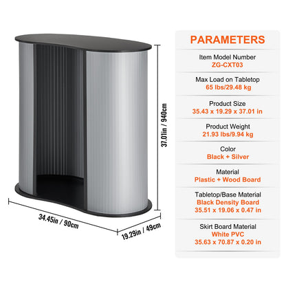 Portable Tradeshow Podium-bord, 35,43" x 19,29" x 37,01", Display Utställningsbänk monter Mässa med vägg, hopfällbar kampanj Retail Bar-bord Pop Up Podium-disk med bärväska