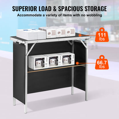 Portable Tradeshow Podium Bord, 38,39" x 15,16" x 34,25", Display Utställningsbänk monter Mässa med vägg, hopfällbar kampanj Retail Bar Bord Podium med förvaringsställ och bärväska