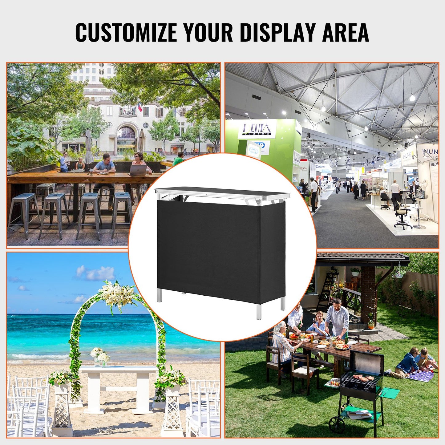 Portable Tradeshow Podium Bord, 38,39" x 15,16" x 34,25", Display Utställningsbänk monter Mässa med vägg, hopfällbar kampanj Retail Bar Bord Podium med förvaringsställ och bärväska