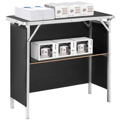 Portable Tradeshow Podium Bord, 38,39" x 15,16" x 34,25", Display Utställningsbänk monter Mässa med vägg, hopfällbar kampanj Retail Bar Bord Podium med förvaringsställ och bärväska