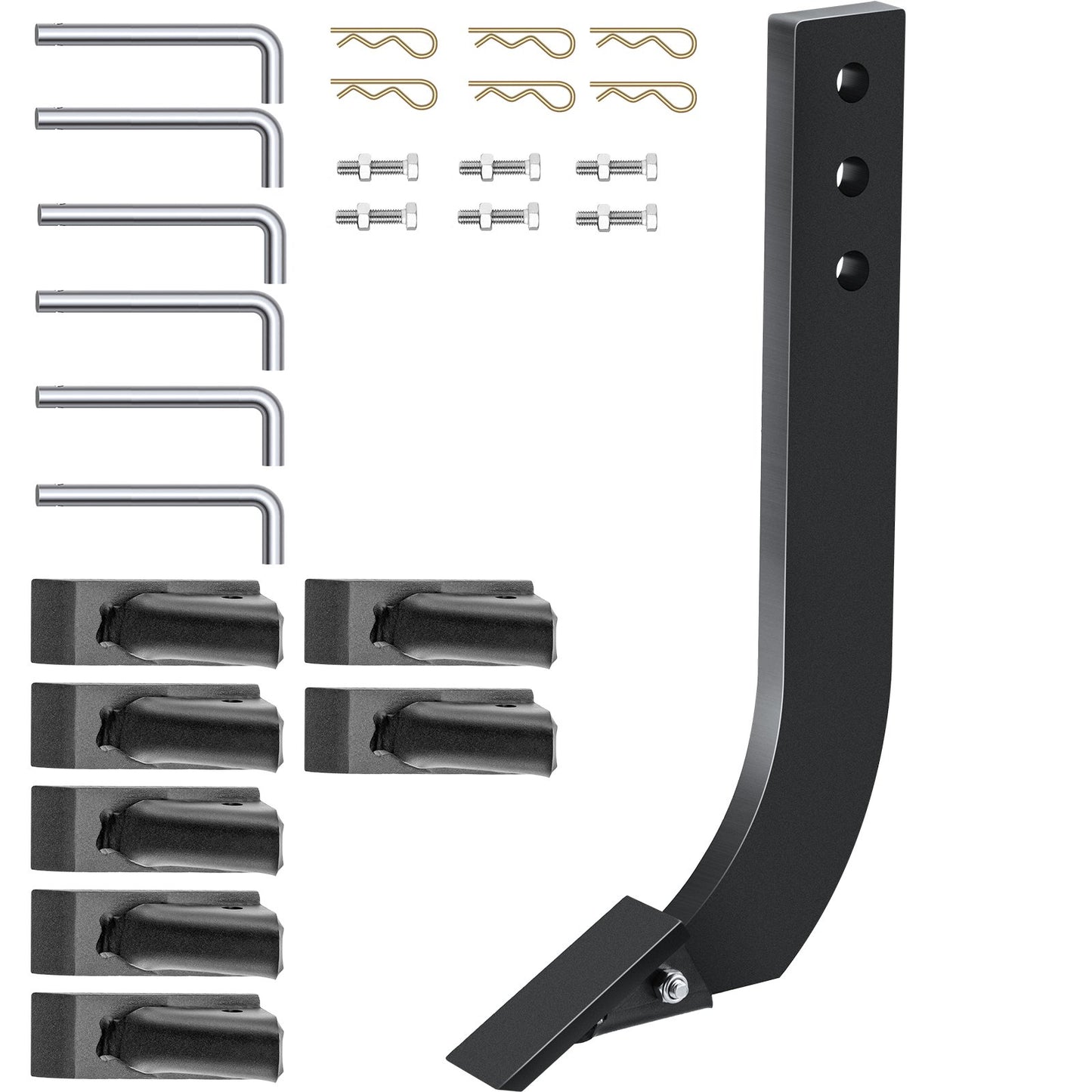 6 st Box Blade Shank, 16\'\' Scarifier Shank, 3 Hål Box Scraper Shank, Ripper Shank med avtagbara avsmalnande tänder och stift, justerbar skaft för utbyte, grävning, plöjning