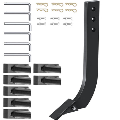 6 st Box Blade Shank, 16\'\' Scarifier Shank, 3 Hål Box Scraper Shank, Ripper Shank med avtagbara avsmalnande tänder och stift, justerbar skaft för utbyte, grävning, plöjning