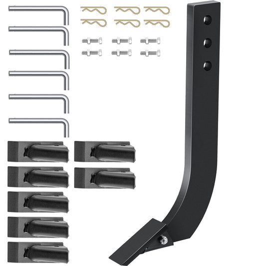6 st Box Blade Shank, 16\'\' Scarifier Shank, 3 Hål Box Scraper Shank, Ripper Shank med avtagbara avsmalnande tänder och stift, justerbar skaft för utbyte, grävning, plöjning
