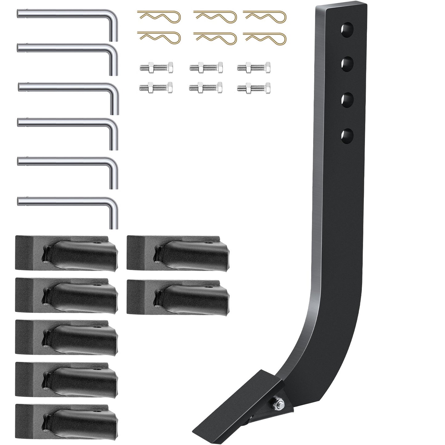 Box Blade Shank, 18" Scarifier Shank, 4 Hål Box Scraper Shank, Ripper Shank med avtagbara avsmalnande tänder och stift, justerbar skaft för utbyte, grävning, plöjning, 6 st.
