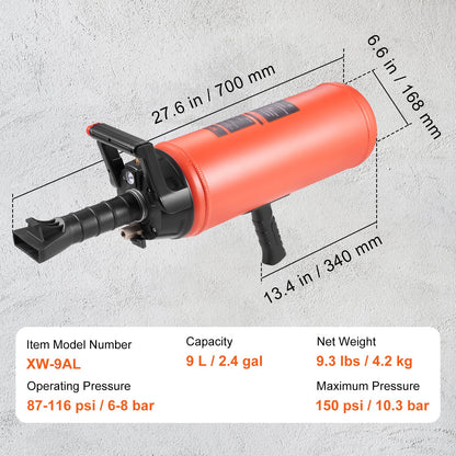 Reifenwulst-Blaster, 150 PSI, tragbarer 2,4 Gal/9 L Luftwulst-Sitzer, tragbares Aufblaswerkzeug, 87–116 PSI für LKW-, ATV-, Auto- und Traktorreifenreparaturen