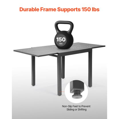 Utbyggbart matbord för utomhusbruk, 80-160 cm rektangulära bistrobord för 4-6 personer, aluminiumram, metallstål, stora vädertåliga möbler för gräsmatta, veranda, mörkgrå |  EU