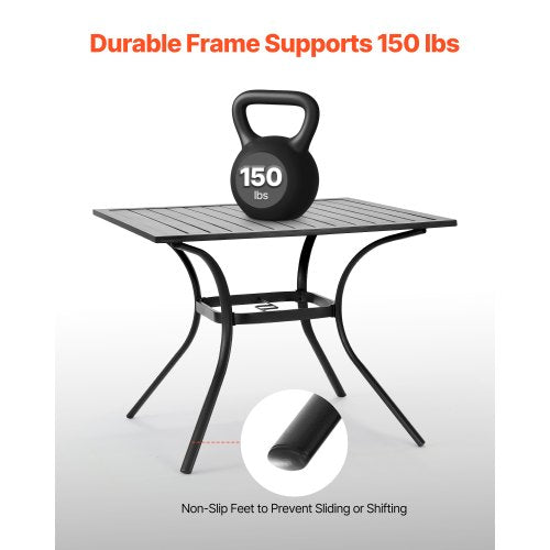 Matbord för utomhusbruk, 94 cm fyrkantiga bistrobord i metall och stål, med 38 mm paraplyhål, stora utomhusmöbler i alla väder för gräsmatta, veranda, svart |  EU