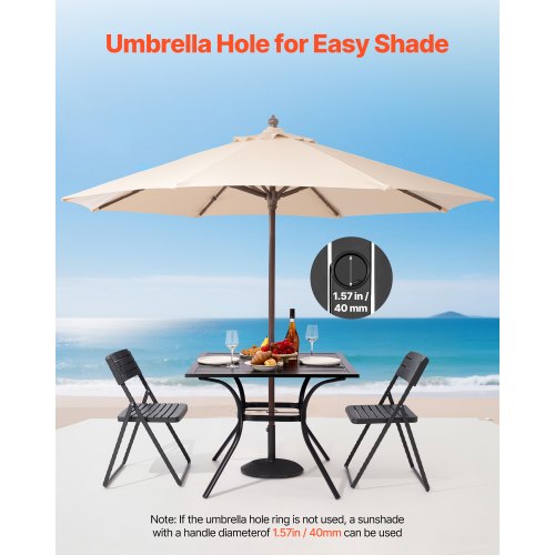 Matbord för utomhusbruk, 94 cm fyrkantiga bistrobord i metall och stål, med 38 mm paraplyhål, stora utomhusmöbler i alla väder för gräsmatta, veranda, svart |  EU