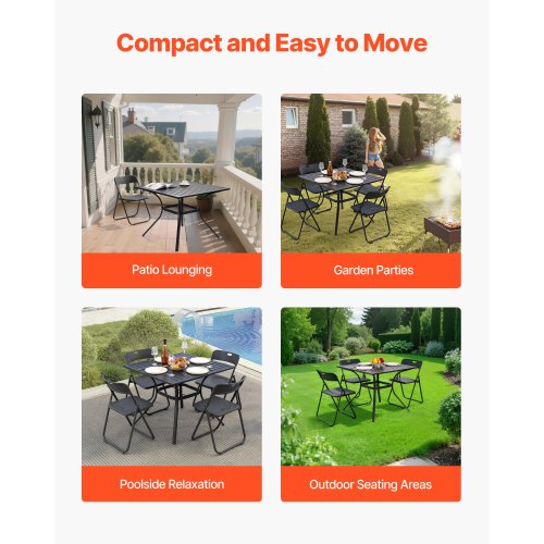 Matbord för utomhusbruk, 94 cm fyrkantiga bistrobord i metall och stål, med 38 mm paraplyhål, stora utomhusmöbler i alla väder för gräsmatta, veranda, svart |  EU