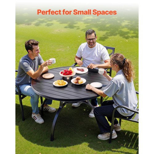 Matbord för utomhusbruk, 120 cm runt bistrobord i metall och stål, med 38 mm paraplyhål, stora utomhusmöbler i alla väder för gräsmatta, veranda, svart |  EU