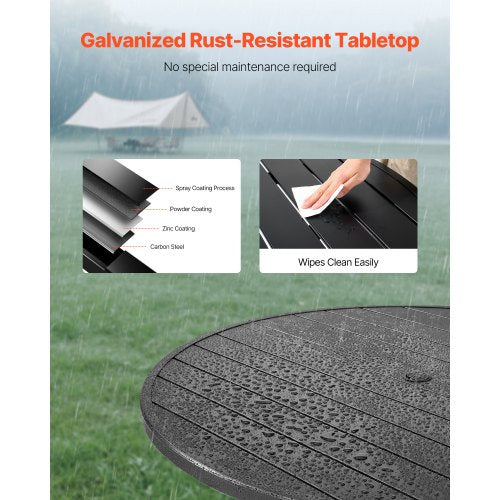 Matbord för utomhusbruk, 120 cm runt bistrobord i metall och stål, med 38 mm paraplyhål, stora utomhusmöbler i alla väder för gräsmatta, veranda, svart |  EU