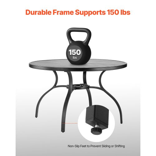 Matbord för utomhusbruk, 120 cm runt bistrobord i metall och stål, med 38 mm paraplyhål, stora utomhusmöbler i alla väder för gräsmatta, veranda, svart |  EU
