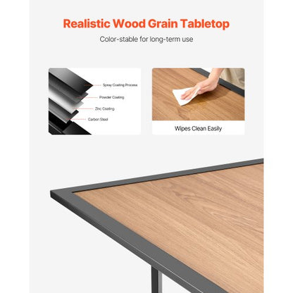 Matbord för utomhusbruk, 150 cm långt rektangulärt bistrobord i träliknande stål för 4-6 personer, med 38 mm paraplyhål, stora vädertåliga möbler för gräsmatta/veranda, brunt |  EU