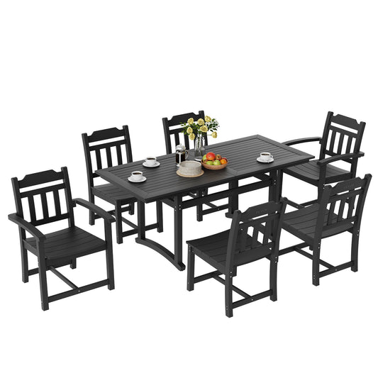 7 delar Uteplats matsalsset, Utomhus rektangulära möbler Bord och stolar Set, All Weather Trädgårdsmöbler bordsset, HIPS Patio Conversation Set, för gräsmatta, däck, bakgård, poolside, svart