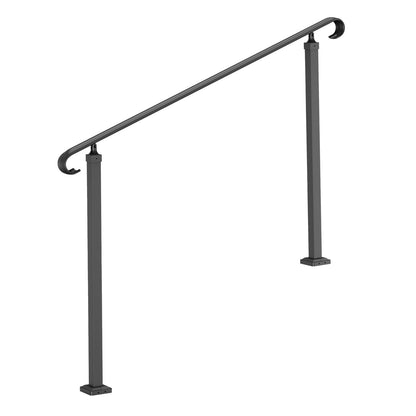 Wrought Iron Railing, Fits 2 or 3 Step Outdoor Stair Railing, Adjustable Porch Handrail, Black Transition Railing for Concrete Stairs or Wood Stairs with Installation Kit