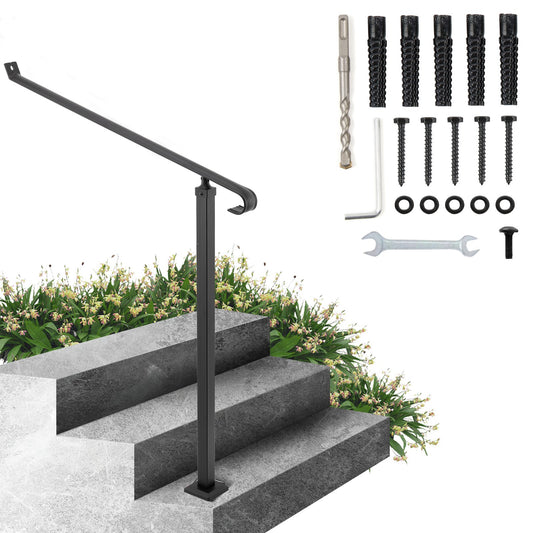 40mm Pipe Wrought Iron Railing 2 Step Handrails for Outdoor Stairs Handrails Garden Railing Exterior Handrail Stair Railings for Steps with a Bolted Post