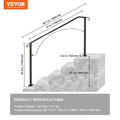 Arch #4 Handrail Fits 4 or 5 steps matte black
