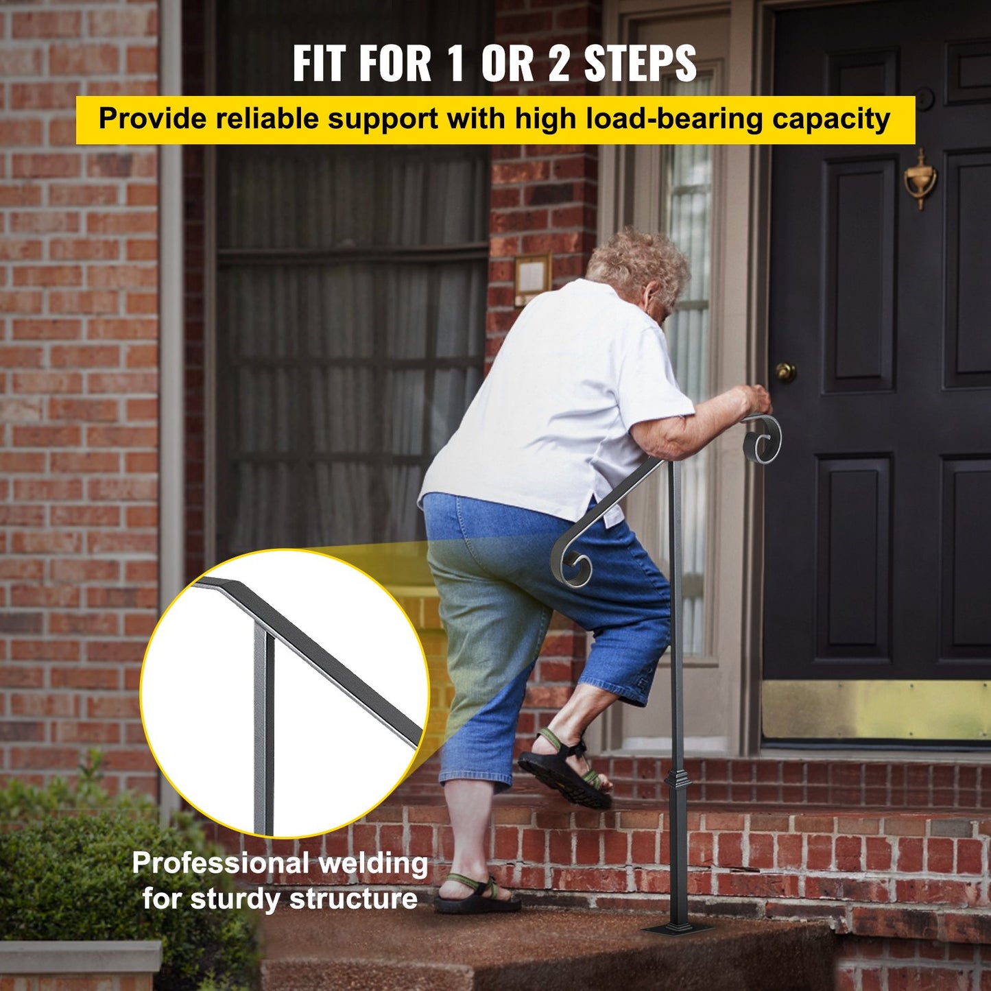 Enkelstolps ledstång Ledstång Smidesjärn Passar 1 eller 2 steg mattgrå