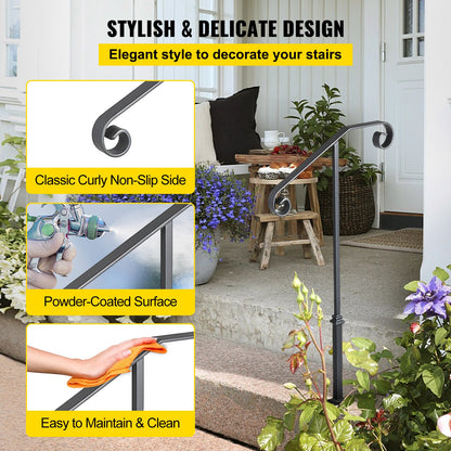 Enkelstolps ledstång Ledstång Smidesjärn Passar 1 eller 2 steg mattgrå